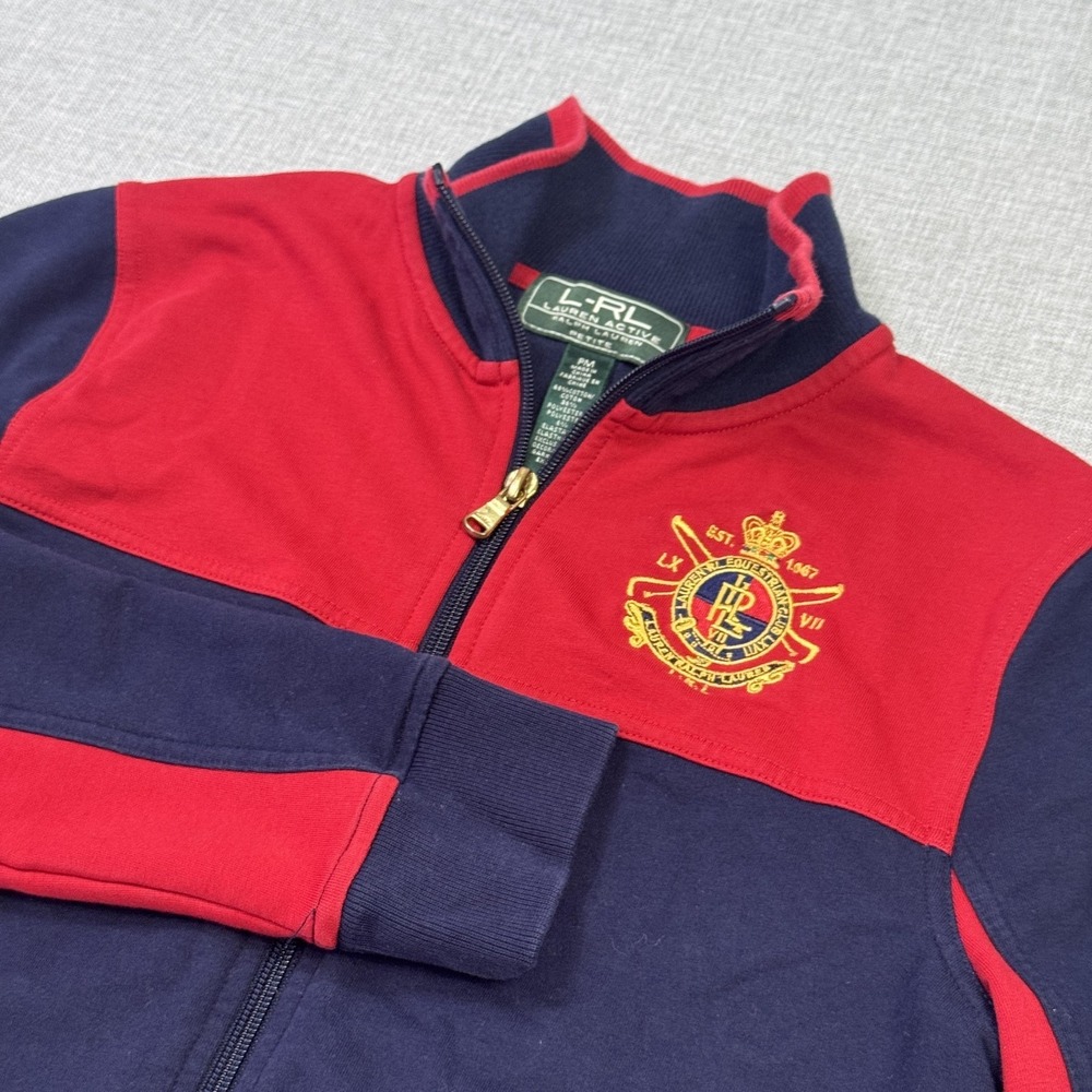 Lauren Ralph Lauren Full Zip Sweatshirt Women Petite Medium Blue Red Embroidered
